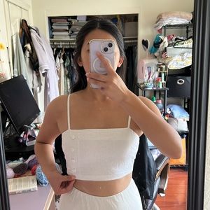 White cotton button side crop top
